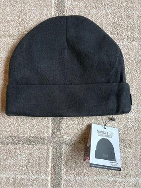 Hairbrella black unisex cuffed beanie with a satin lining NWT